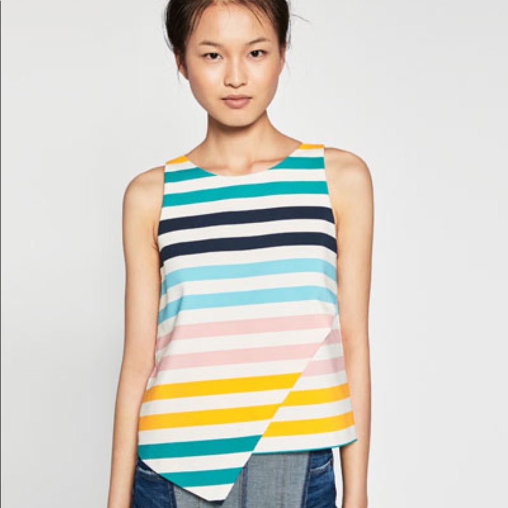 Zara Asymmetrical Cut Striped Top